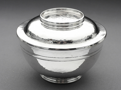 Arts & Crafts Silver Lidded Sugar or Christening Bowl - Hand Hammered